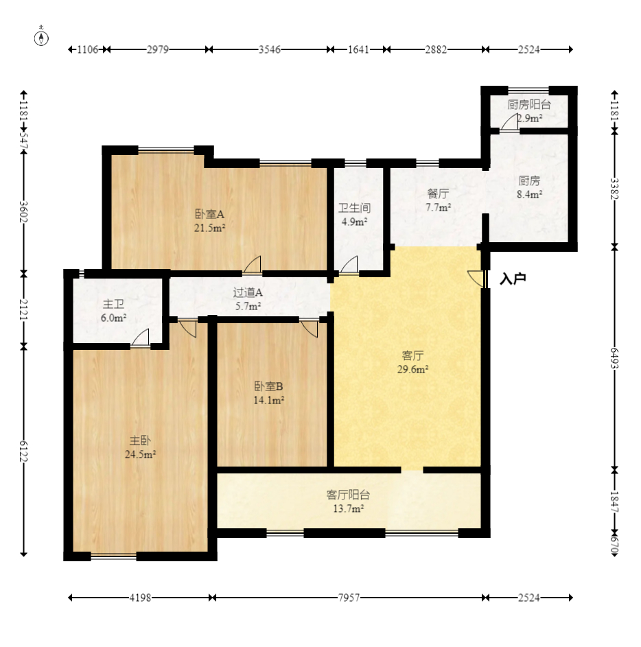 八方小区B区  4室2厅2卫   592.00万室内图1