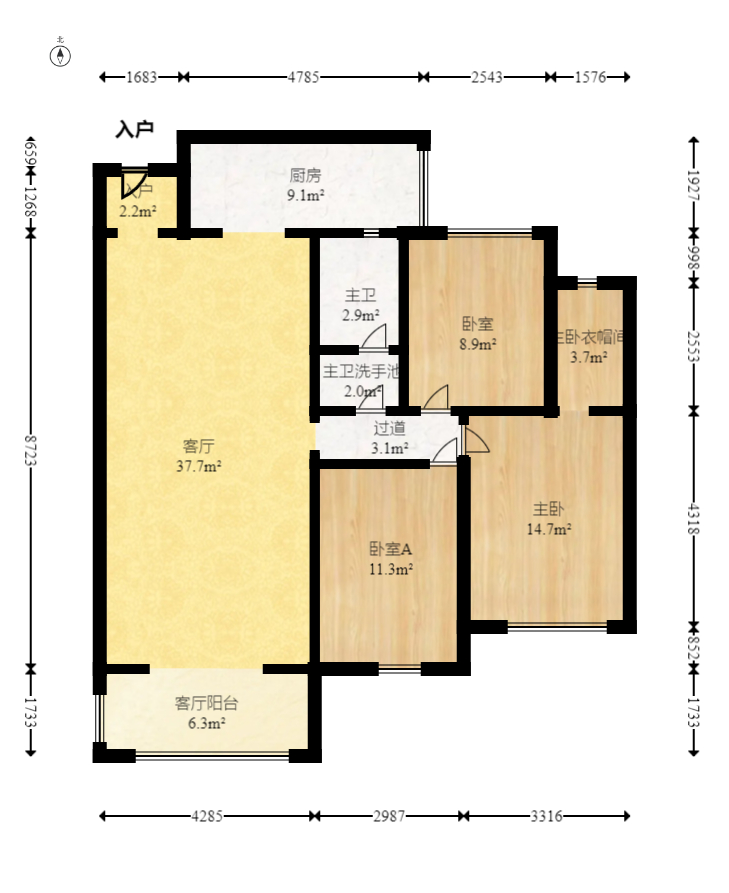 未来漫城 3室2厅1卫 110.0万 未来漫城 3室2厅1卫 110.0万户型图