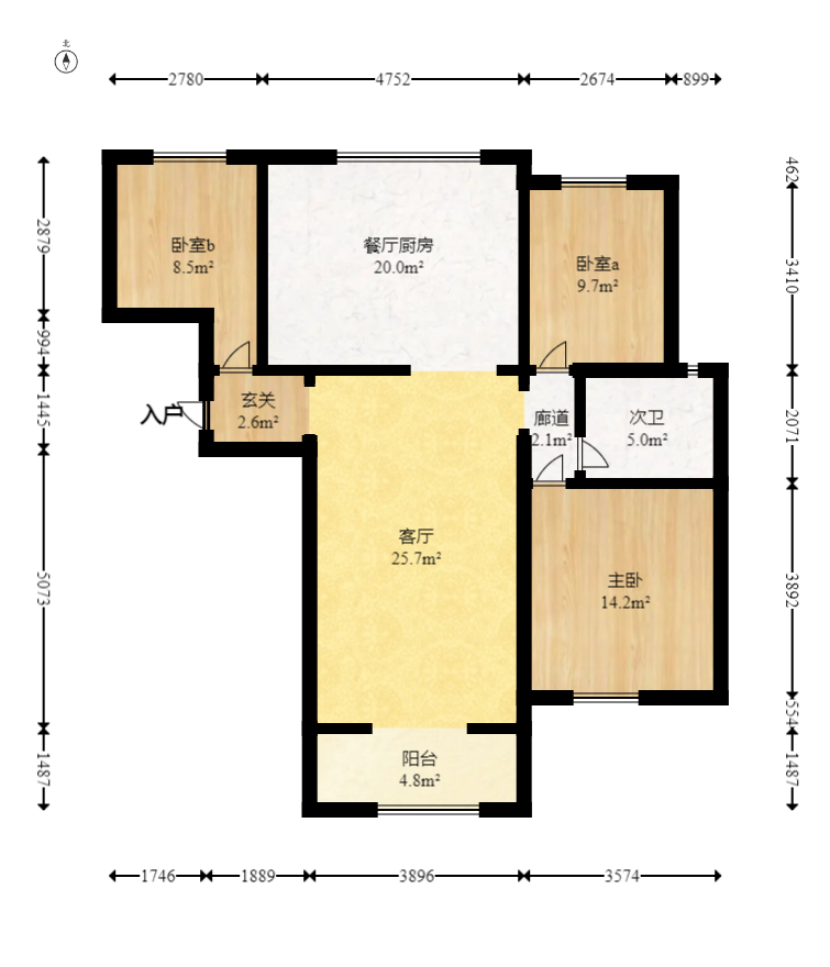 中国铁建梅溪青秀一期  3室2厅1卫   142.00万室内图1
