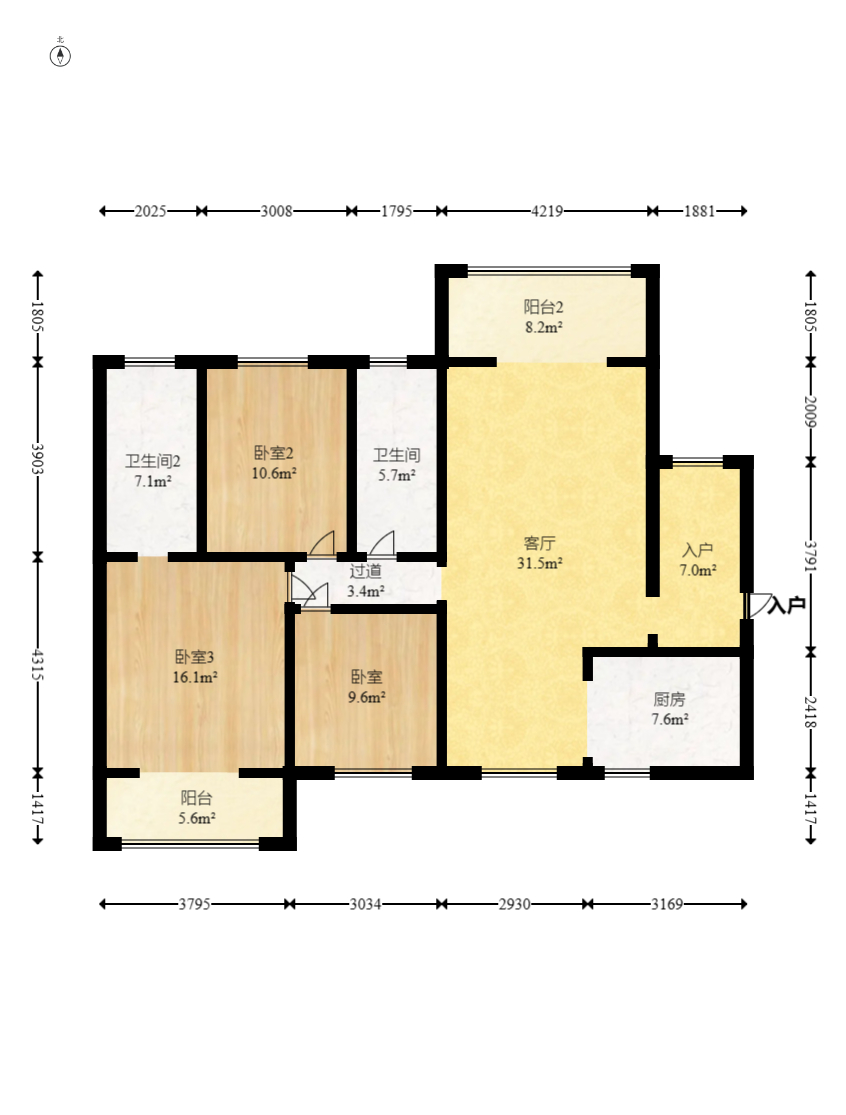 莱茵城 3室2厅1卫 89.0万 莱茵城 3室2厅1卫 89.0万户型图