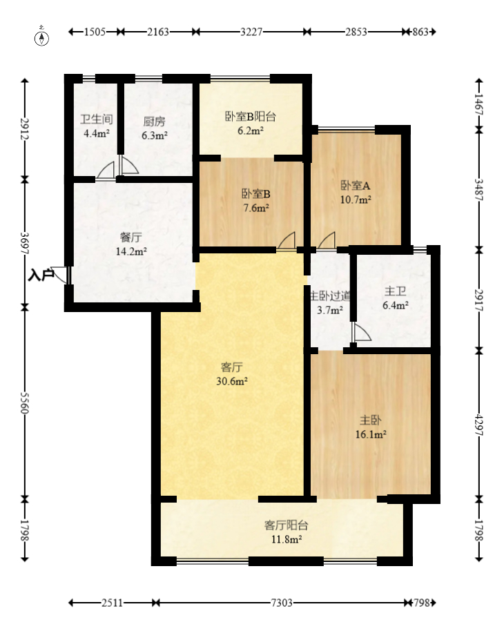 八方小区C区  3室2厅2卫   448.00万室内图1