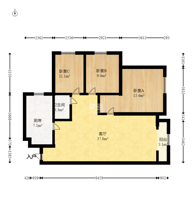 恒泰廣場(chǎng)  3室2廳1衛(wèi)   105.00萬