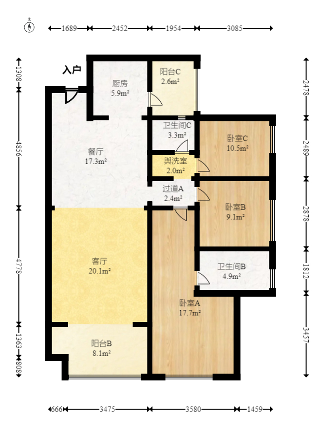 奥园誉景华府  3室2厅2卫   106.00万室内图1