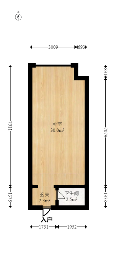 时代先锋  1室1厅1卫   30.00万室内图1