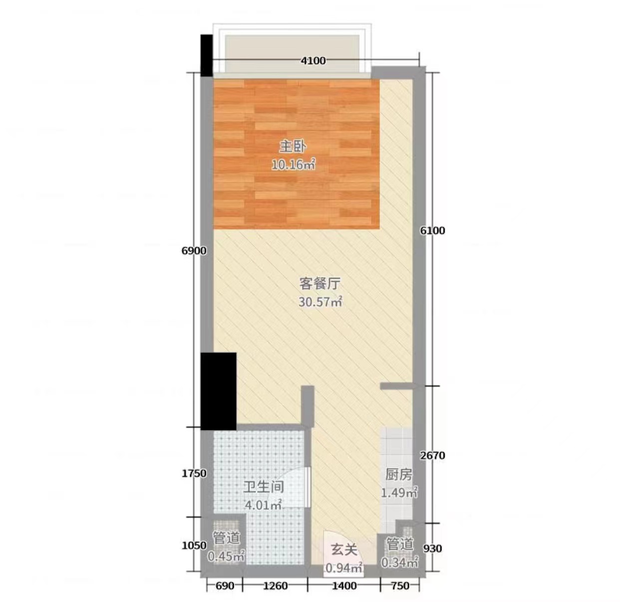恒大绿洲  1室1厅1卫   1300.00元/月室内图1