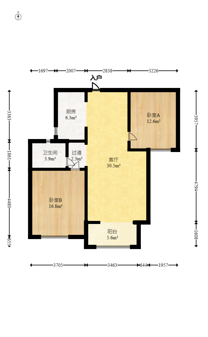 怡海星城  2室2廳1衛(wèi)    49.0萬室內(nèi)圖1