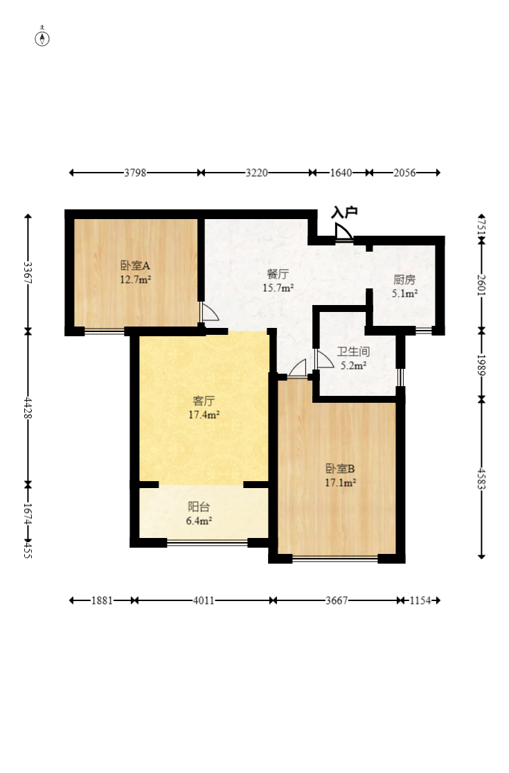 复地崑玉国际一期 2室2厅1卫 152.0万 复地崑玉国际一期 2室2厅1卫 152.0万户型图
