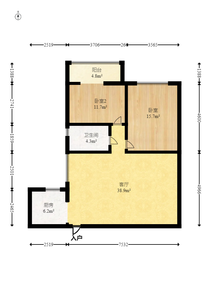 明天一城  2室2厅1卫    45.8万室内图1