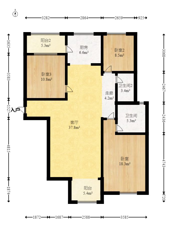 旭辉华庭  3室2厅1卫   72.80万室内图1