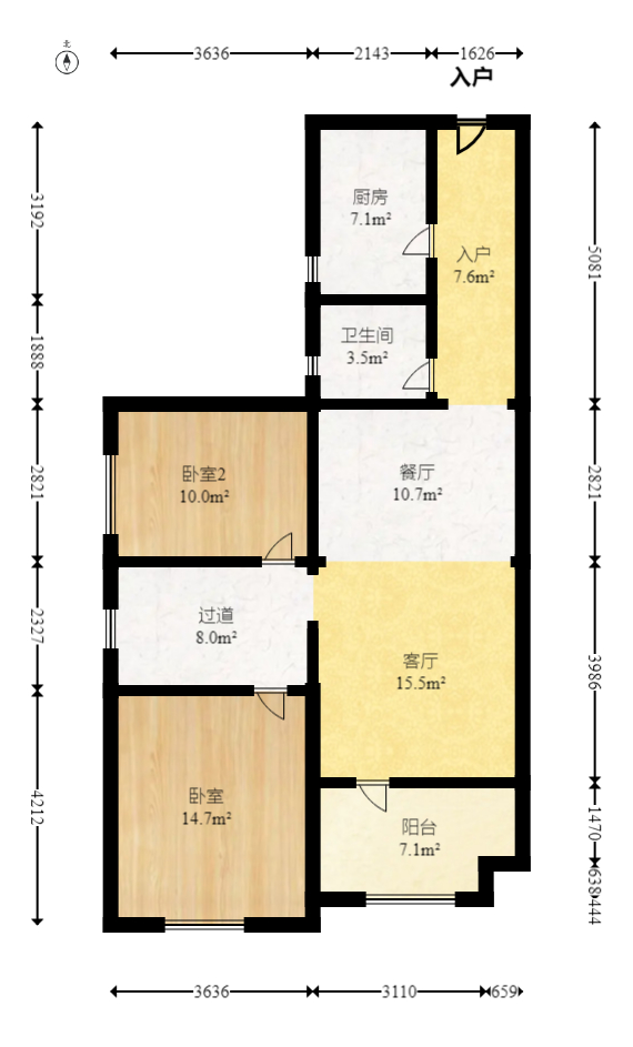 麓谷小镇  3室2厅1卫   66.80万室内图1