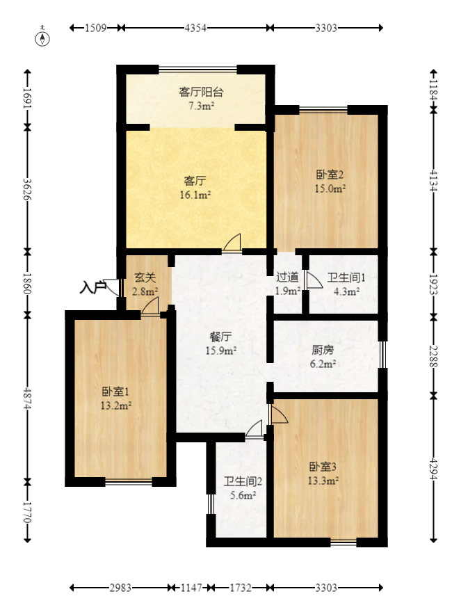 东方新城  5室3厅2卫   84.00万室内图1