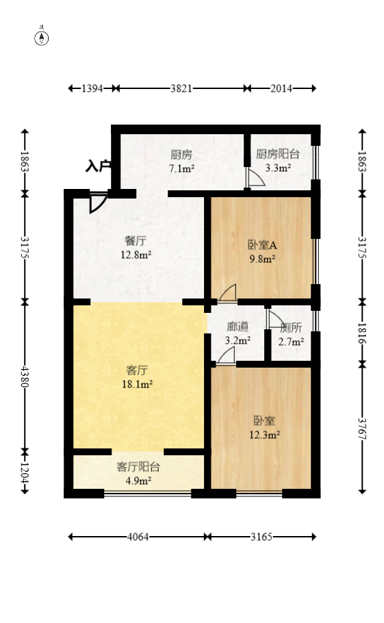 紅建濱水銘城  2室2廳1衛(wèi)    43.8萬室內圖1