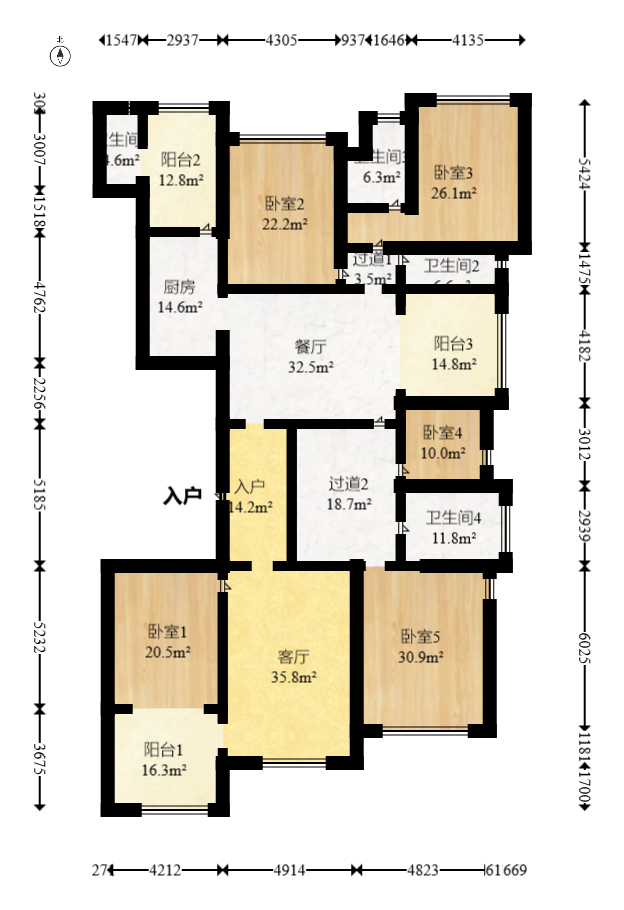 恒大名都  4室2厅4卫   170.00万室内图1