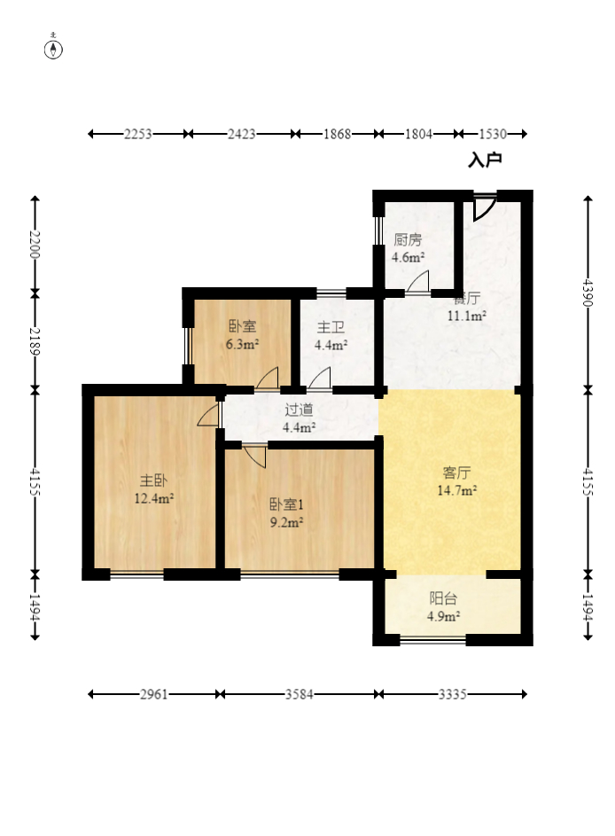保利香槟国际  3室2厅1卫   75.80万室内图1
