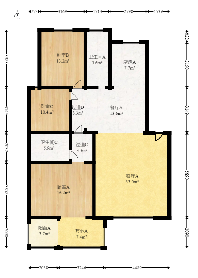 華天望族苑  3室2廳1衛(wèi)    100.0萬(wàn)室內(nèi)圖1
