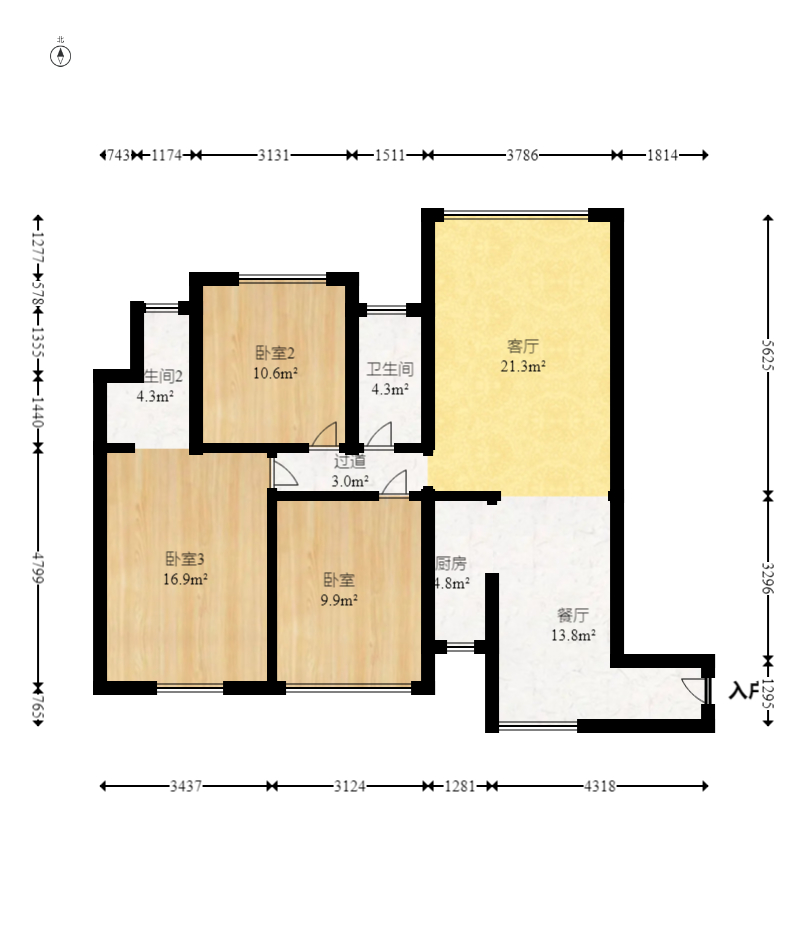 永祺西京  3室2厅1卫   128.00万室内图1