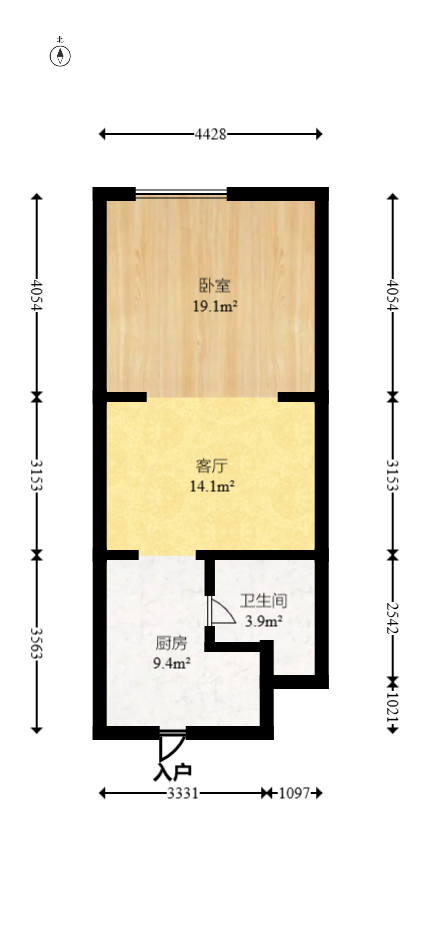 上河国际F座  1室1厅1卫   40.00万室内图1