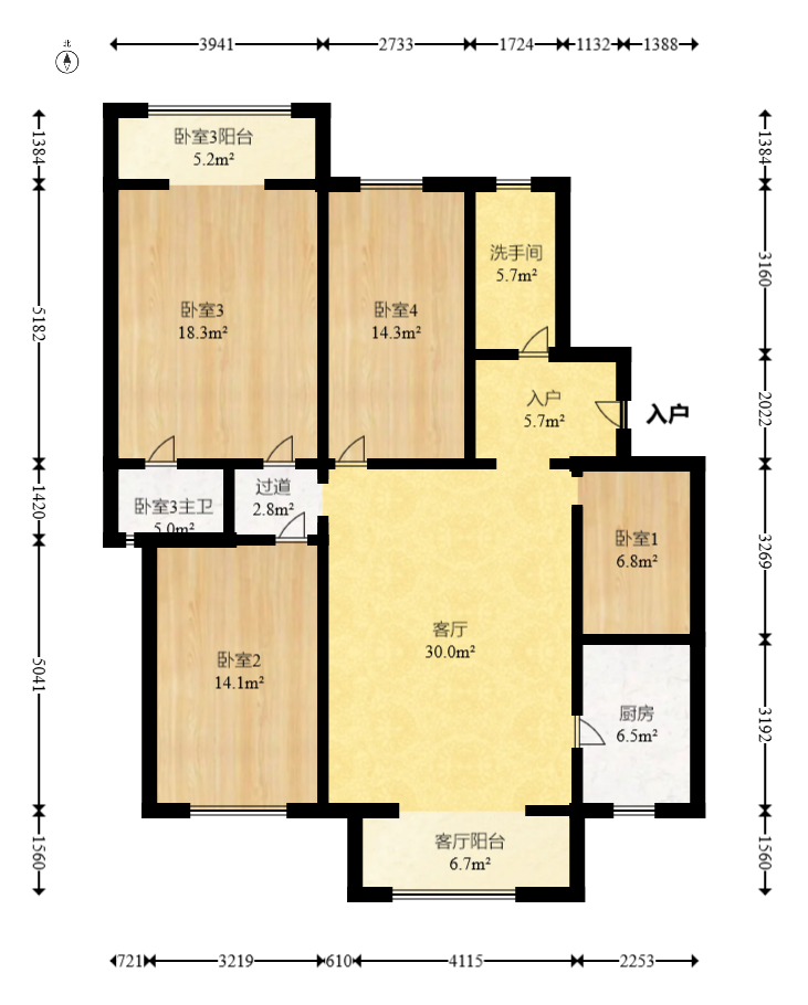 一心花苑  3室1厅1卫    105.0万室内图1