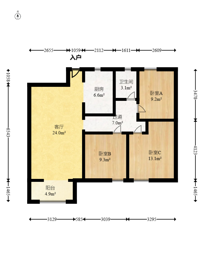 新力紫園  3室1廳1衛(wèi)    94.0萬室內(nèi)圖1