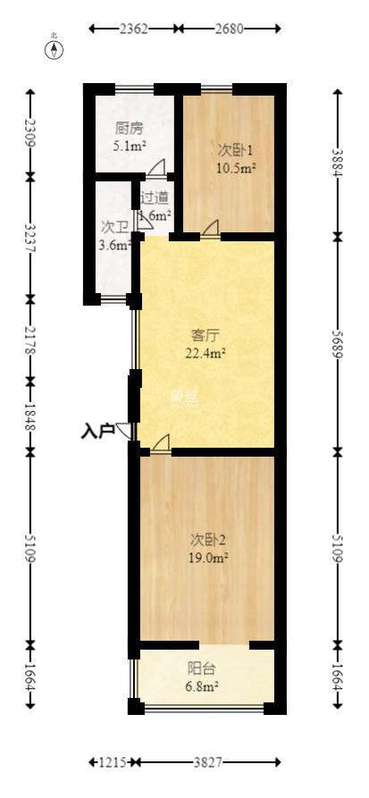 防疫站宿舍（裕敏里1号）  2室1厅1卫   38.00万室内图1