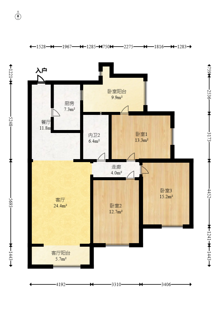 江河东澜湾  3室1厅2卫    89.0万室内图1