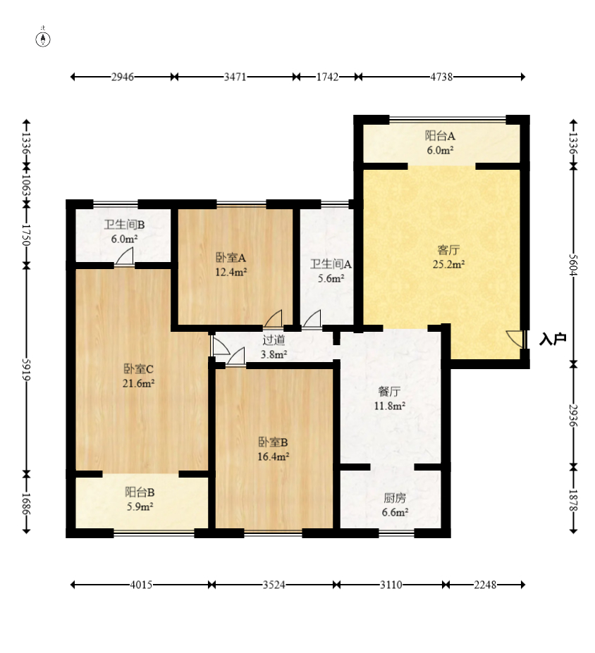 月湖兰庭  3室2厅2卫   135.00万室内图1