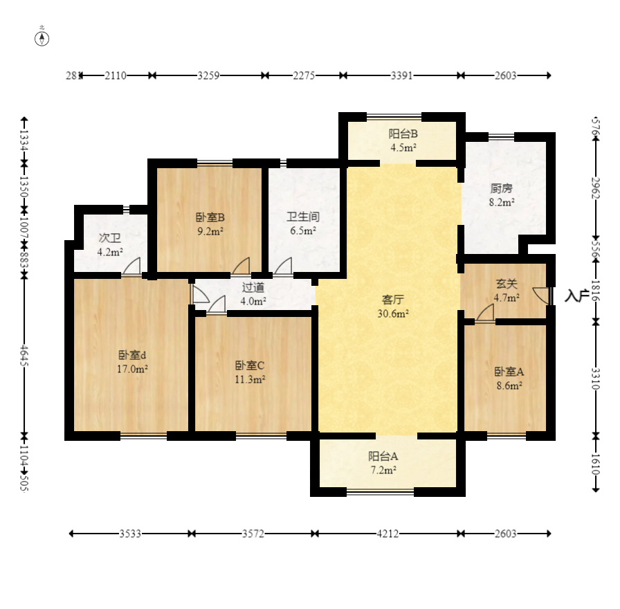 保利茉莉公馆  4室2厅2卫   172.00万室内图1