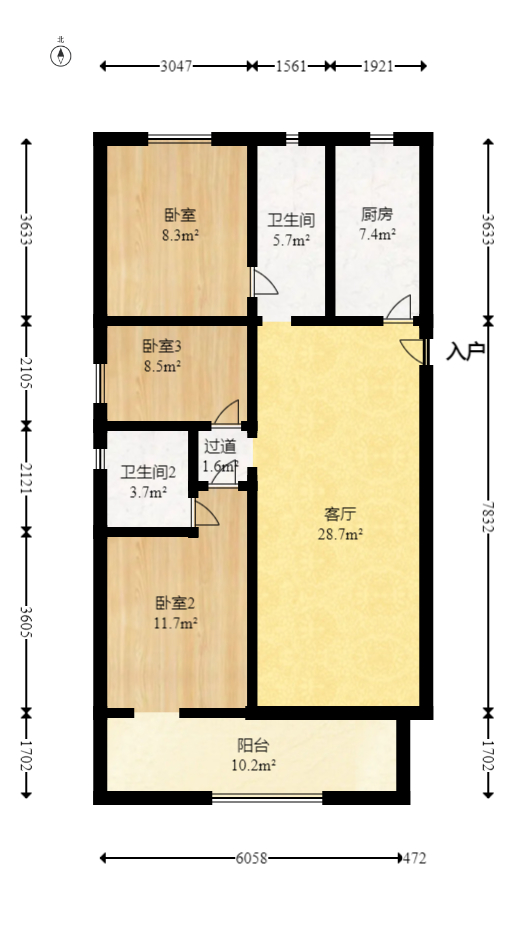 金侨风华府  3室2厅2卫   121.00万室内图1