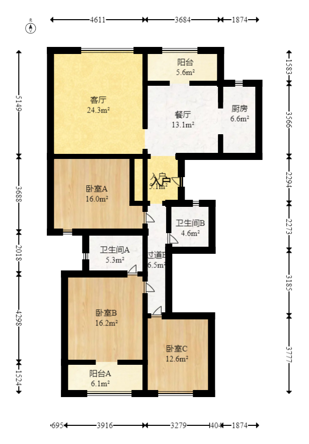 保利城（中航城国际社区、郡原美村）  3室2厅1卫   139.20万室内图1