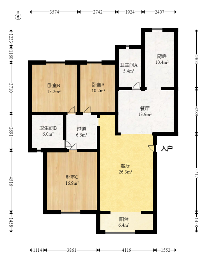 丽发新城  3室2厅2卫   86.80万室内图1