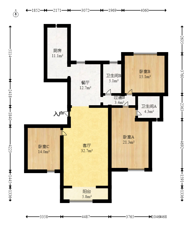 丽发新城  3室2厅1卫   108.80万室内图1