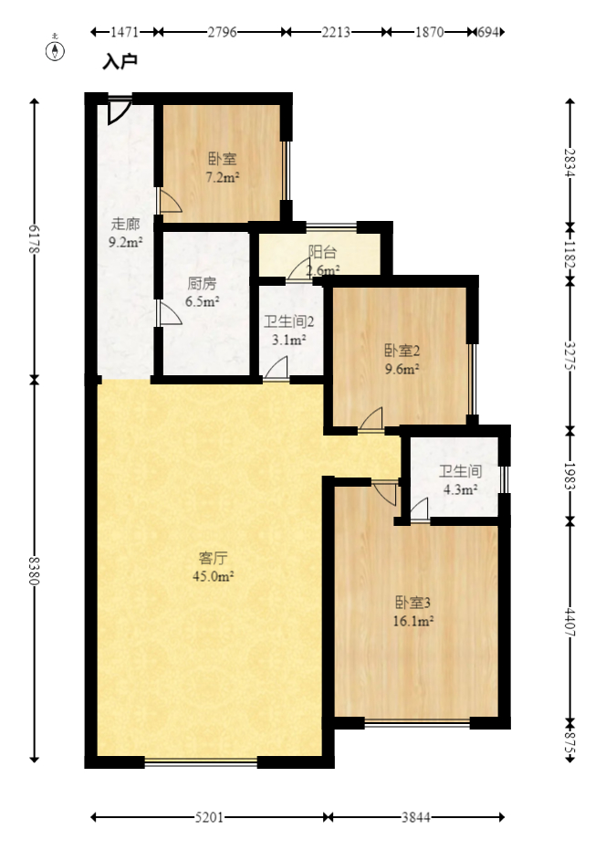 才子佳郡  3室2厅2卫   69.80万室内图1