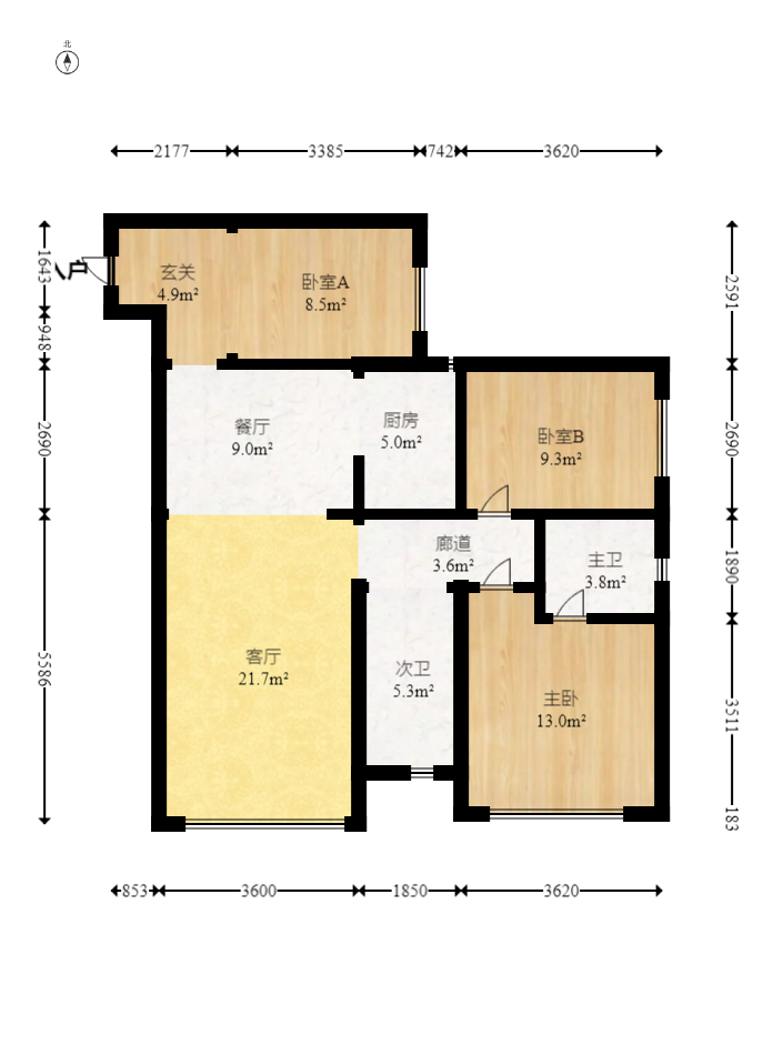 枫华府第  3室2厅1卫   72.00万室内图1
