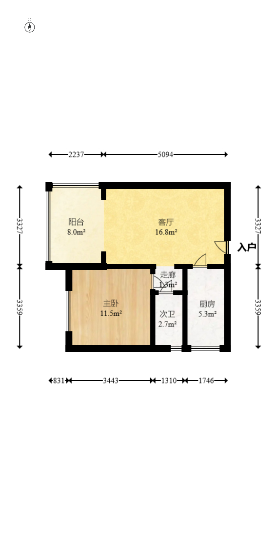 环强御景湾  1室1厅1卫   128.90万室内图1