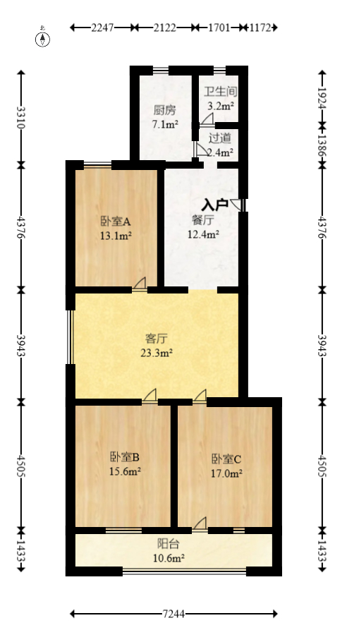 明德宿舍崇文楼（泰安小院）  3室2厅1卫   105.00万室内图1