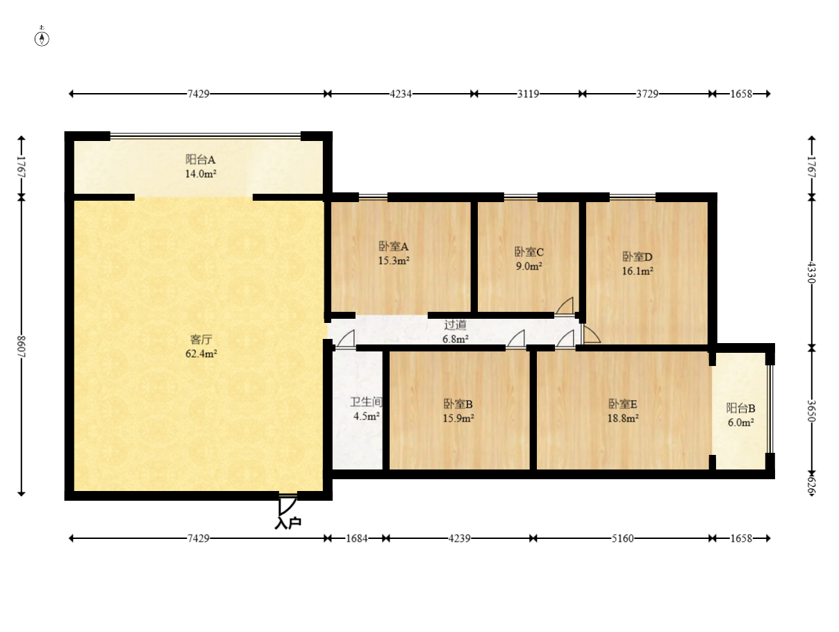 唐朝大厦  4室2厅2卫    90.0万室内图1