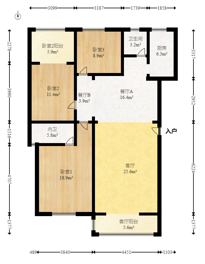 运通馨苑  3室2厅2卫   125.00万室内图1