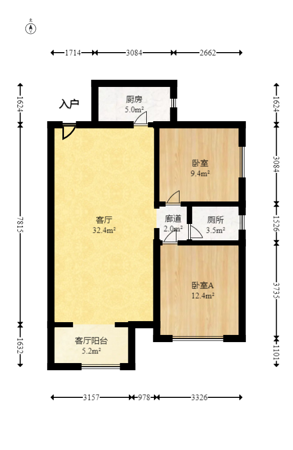 洋湖明园一期  2室2厅1卫   63.00万室内图1