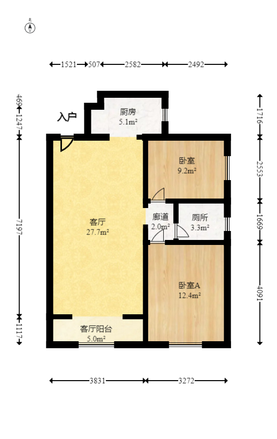 洋湖明园一期  2室1厅1卫   68.00万室内图1