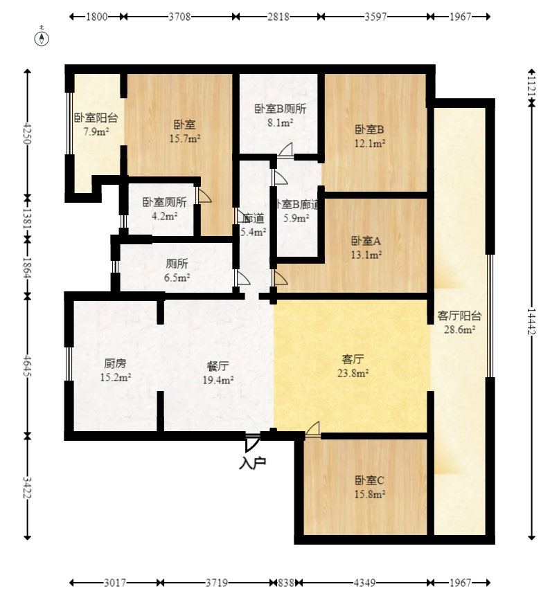 珠江颐德公馆  4室2厅3卫   400.00万室内图1