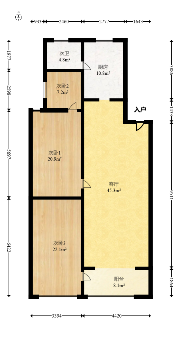 公安分局宿舍  2室2厅2卫    61.48万室内图1