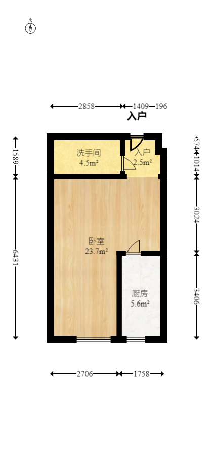 第六都（陆都小区）  1室1厅1卫   51.00万室内图1