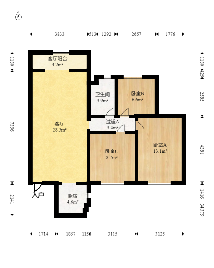 谷山樂園  3室2廳1衛(wèi)    75.0萬室內(nèi)圖1