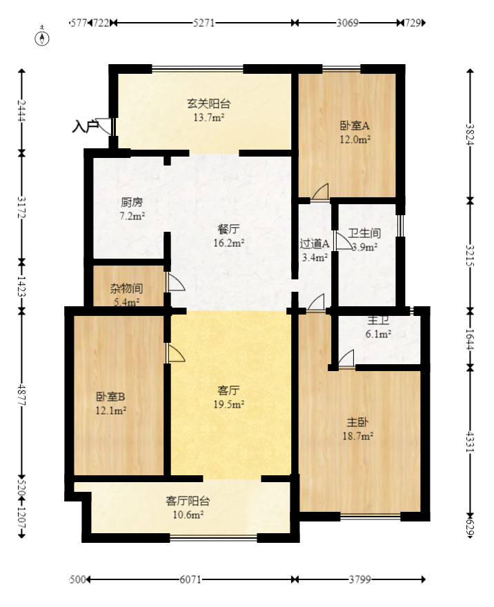 钰龙天下一期  3室2厅2卫   384.00万室内图1