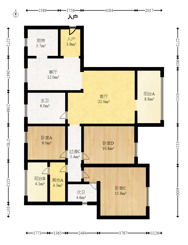 中建嘉和城  4室2厅2卫   123.00万室内图1