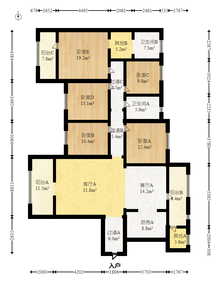长房半岛蓝湾（观山月）  5室2厅2卫   220.00万室内图1