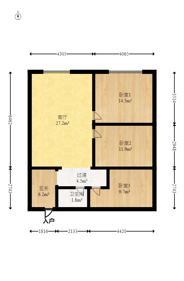 汇达国际公馆（汇达大厦）  3室2厅2卫   61.50万室内图1