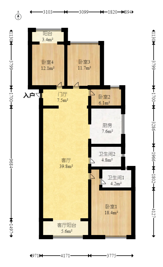 中海珑悦府  4室2厅2卫    130.0万 中海珑悦府  4室2厅2卫    130.0万户型图