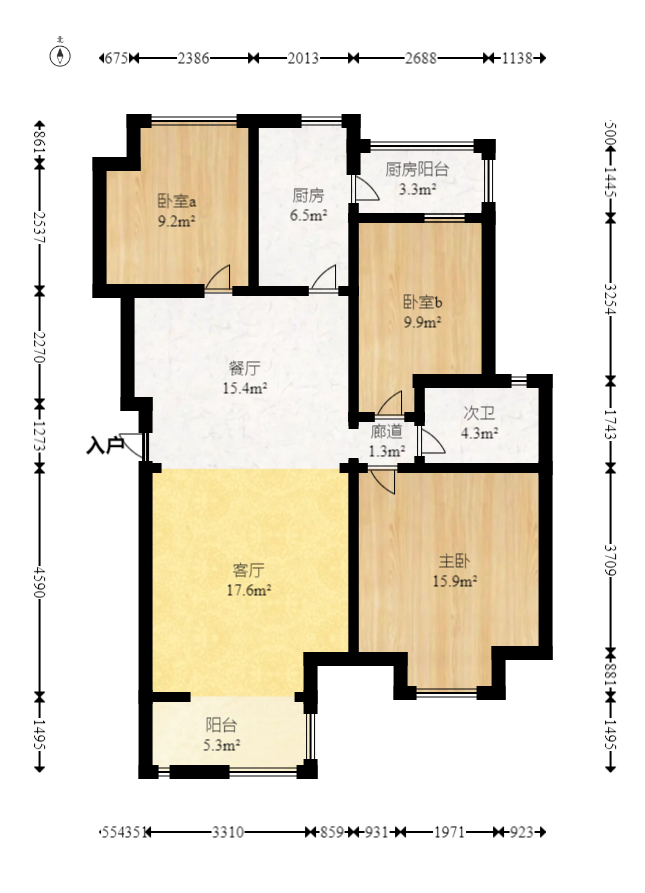 保利麓谷林语E区  3室1厅1卫   89.80万室内图1
