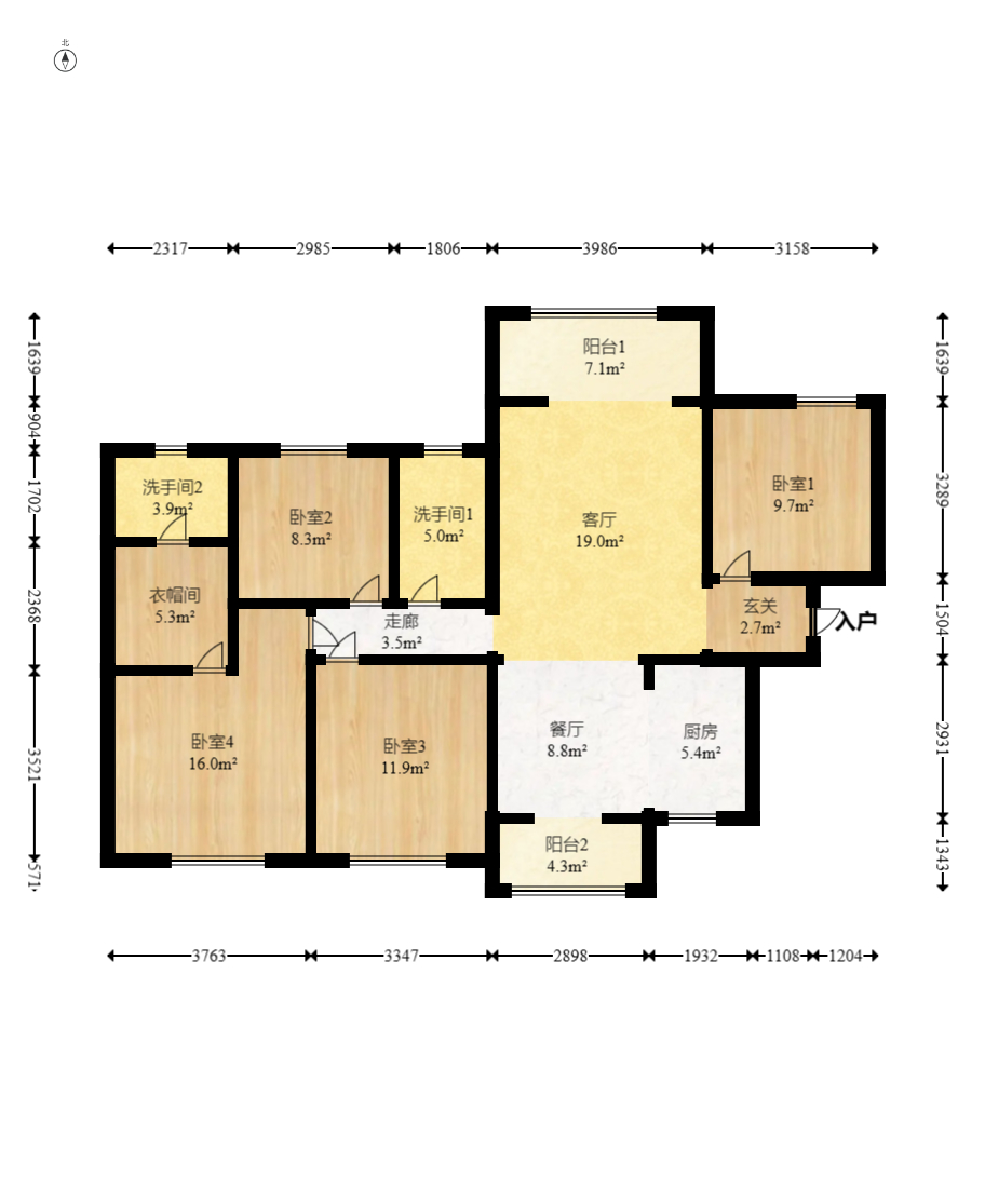 上海城小区  4室1厅2卫   129.00万室内图1